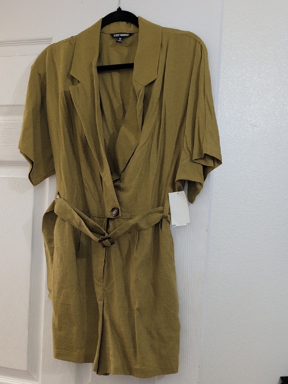 Steve Madden Olive Green Short Sleeve Belted Romper